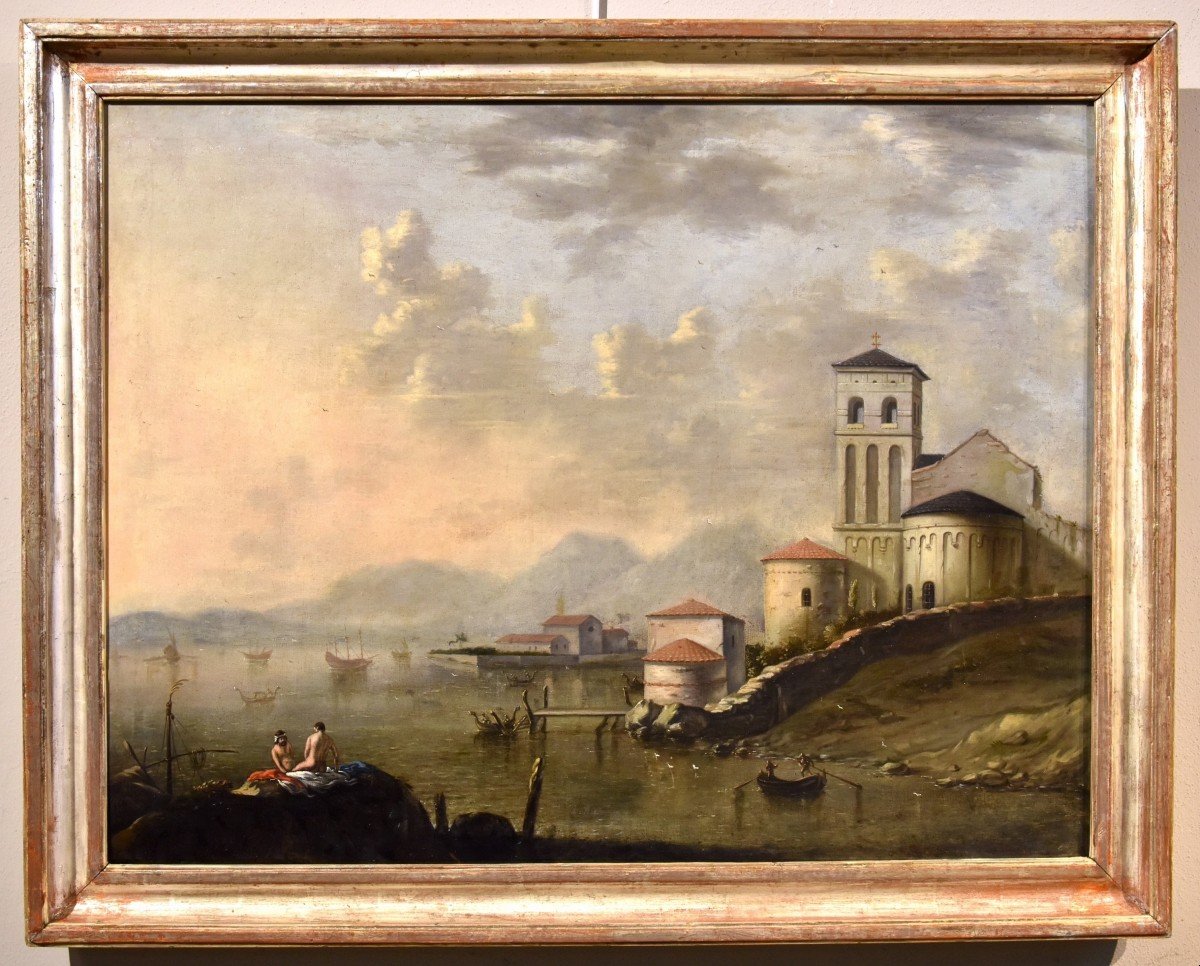 Coastal Landscape Of The Mediterranean, Flemish Painter Active In Italy In The Eighteenth Centu-photo-2