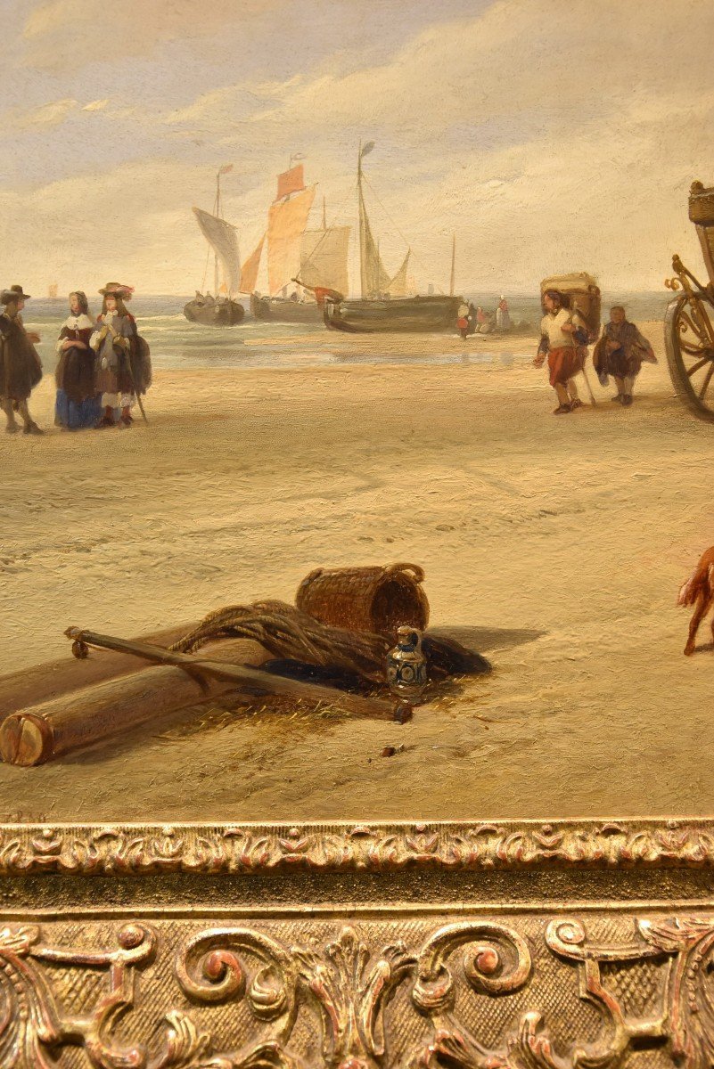 La Plage De Scheveningen, Hubertus Van Hove (la Haye, 1814 - Anvers, 1865) Signé-photo-4