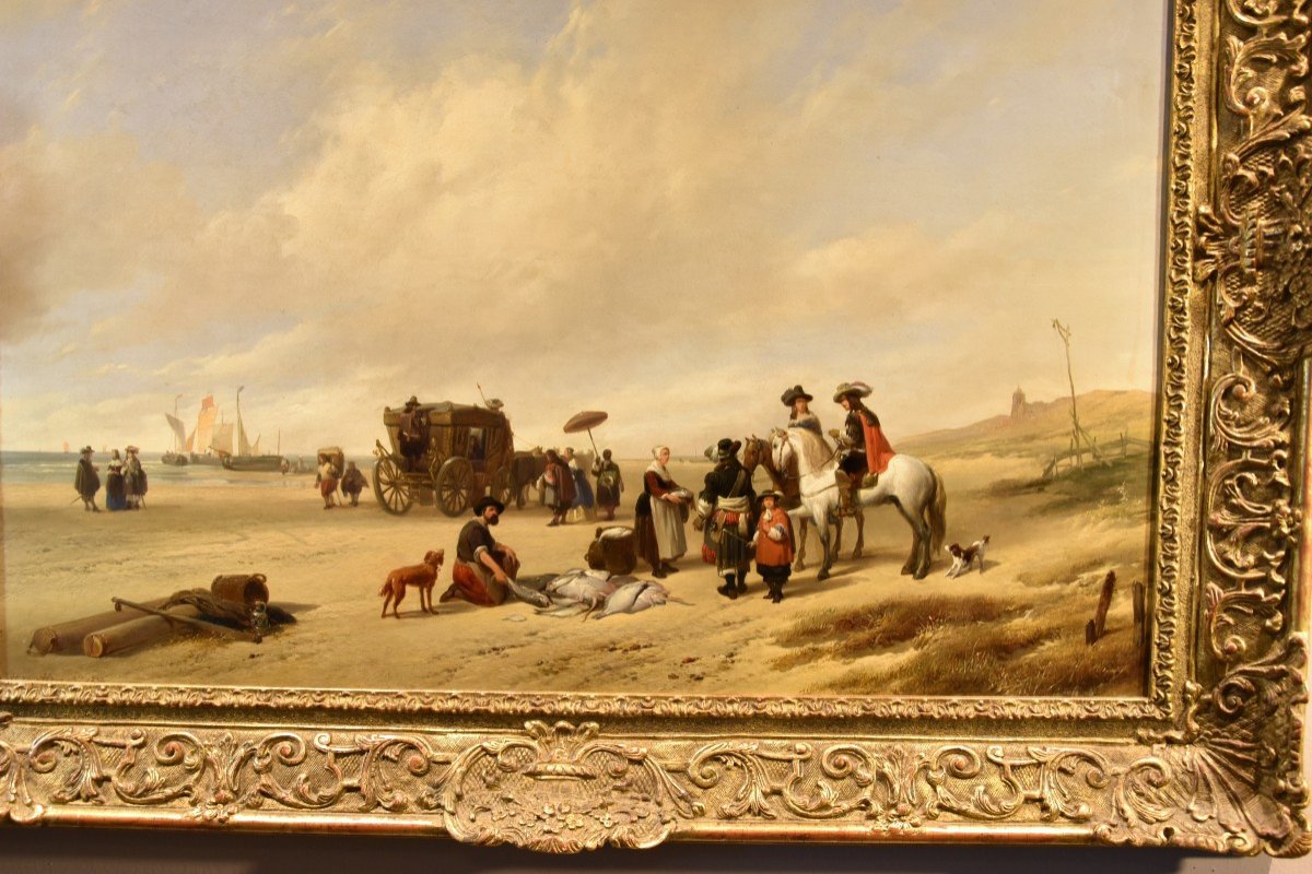 La Plage De Scheveningen, Hubertus Van Hove (la Haye, 1814 - Anvers, 1865) Signé-photo-2