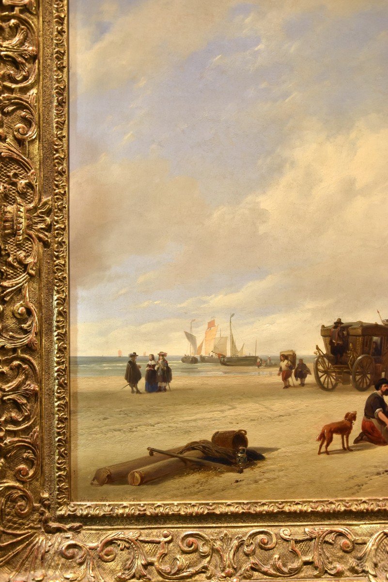 La Plage De Scheveningen, Hubertus Van Hove (la Haye, 1814 - Anvers, 1865) Signé-photo-3