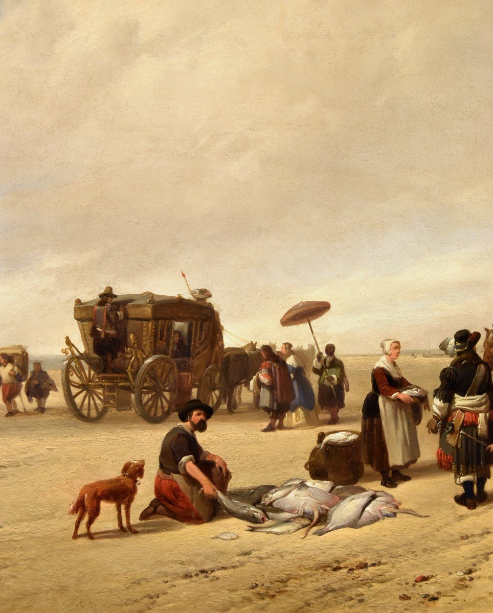 La Plage De Scheveningen, Hubertus Van Hove (la Haye, 1814 - Anvers, 1865) Signé-photo-5