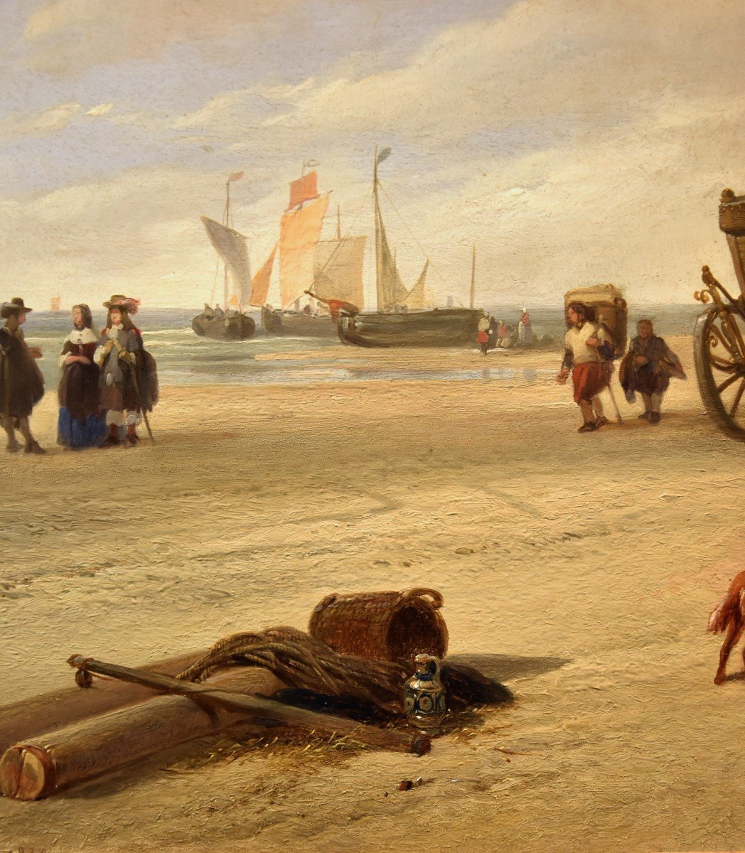 La Plage De Scheveningen, Hubertus Van Hove (la Haye, 1814 - Anvers, 1865) Signé-photo-7