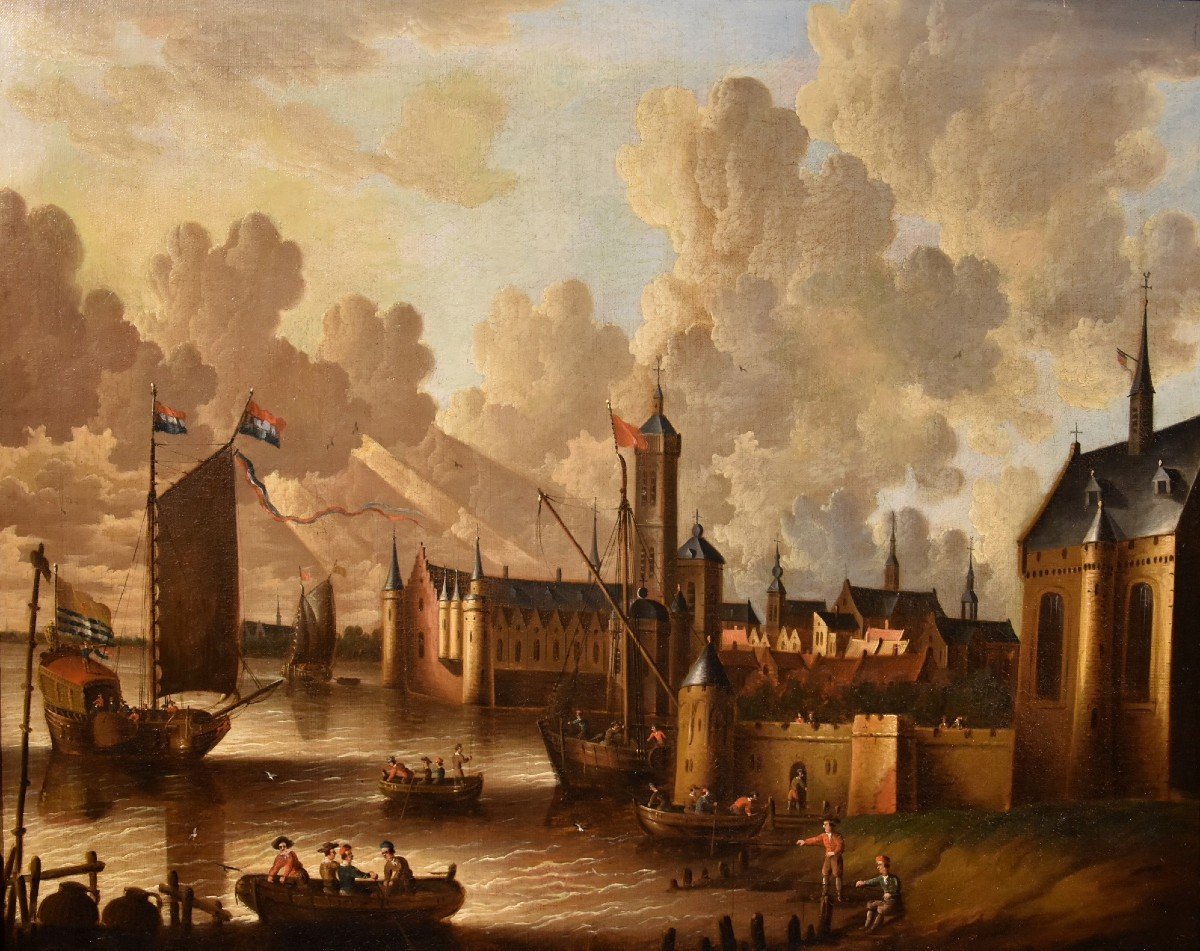 Coastal View With Fortified City, Peter Van Der Velde (antwerp 1634 - C.1714)-photo-2