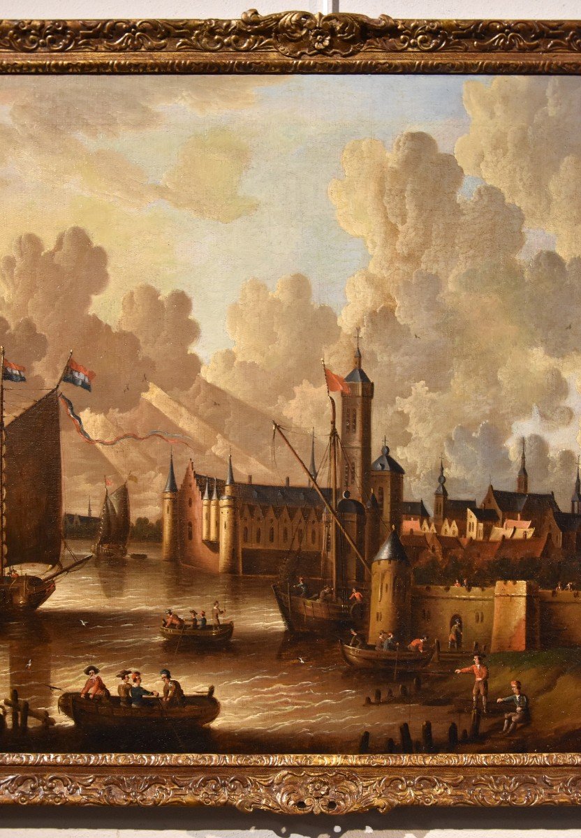Coastal View With Fortified City, Peter Van Der Velde (antwerp 1634 - C.1714)-photo-4