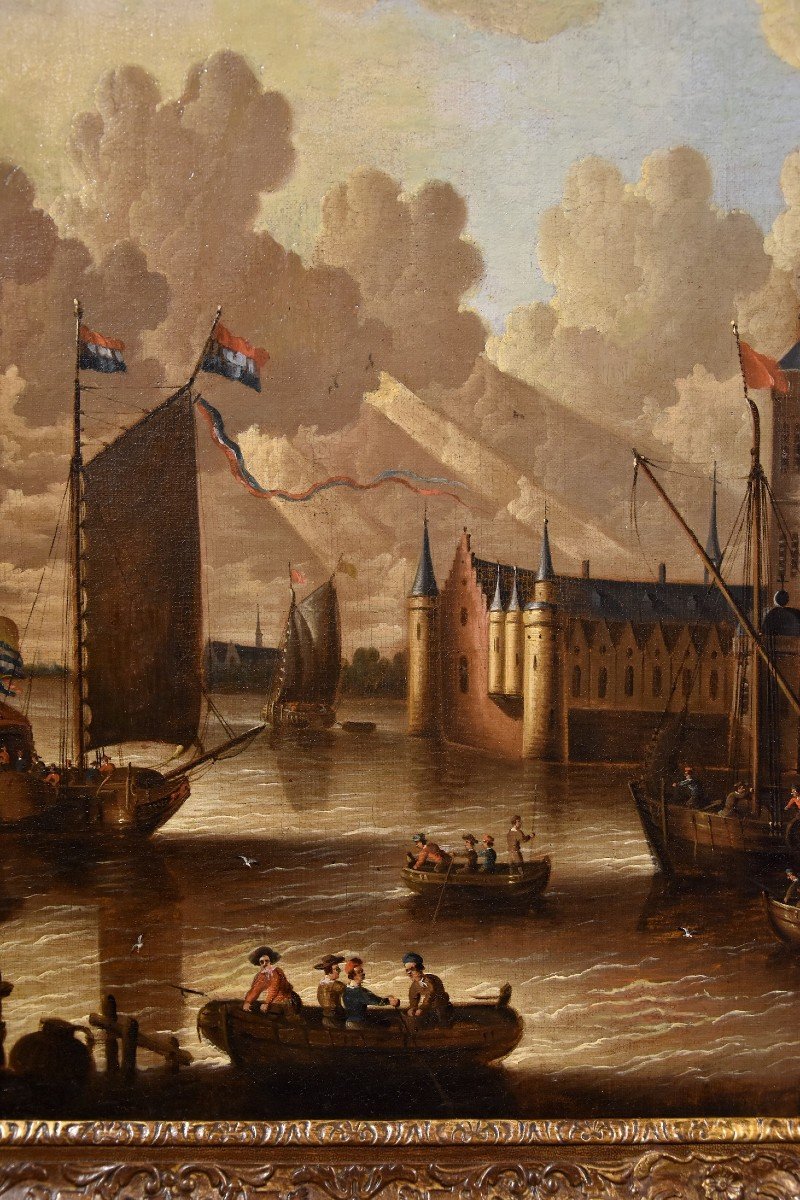 Coastal View With Fortified City, Peter Van Der Velde (antwerp 1634 - C.1714)-photo-3
