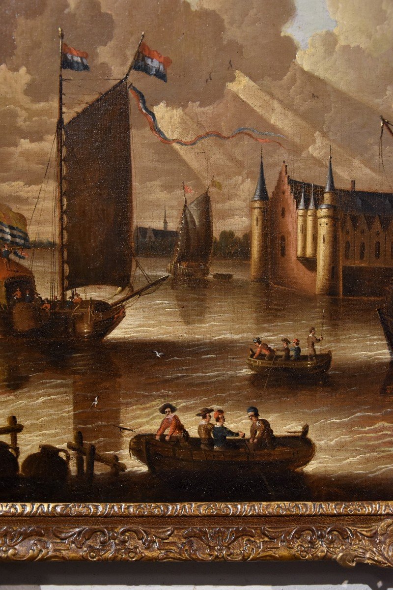 Coastal View With Fortified City, Peter Van Der Velde (antwerp 1634 - C.1714)-photo-4