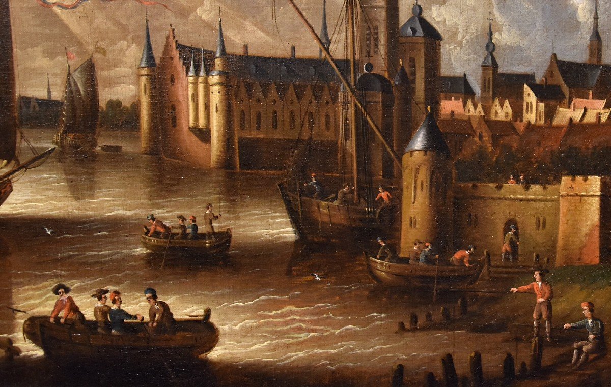 Coastal View With Fortified City, Peter Van Der Velde (antwerp 1634 - C.1714)-photo-5