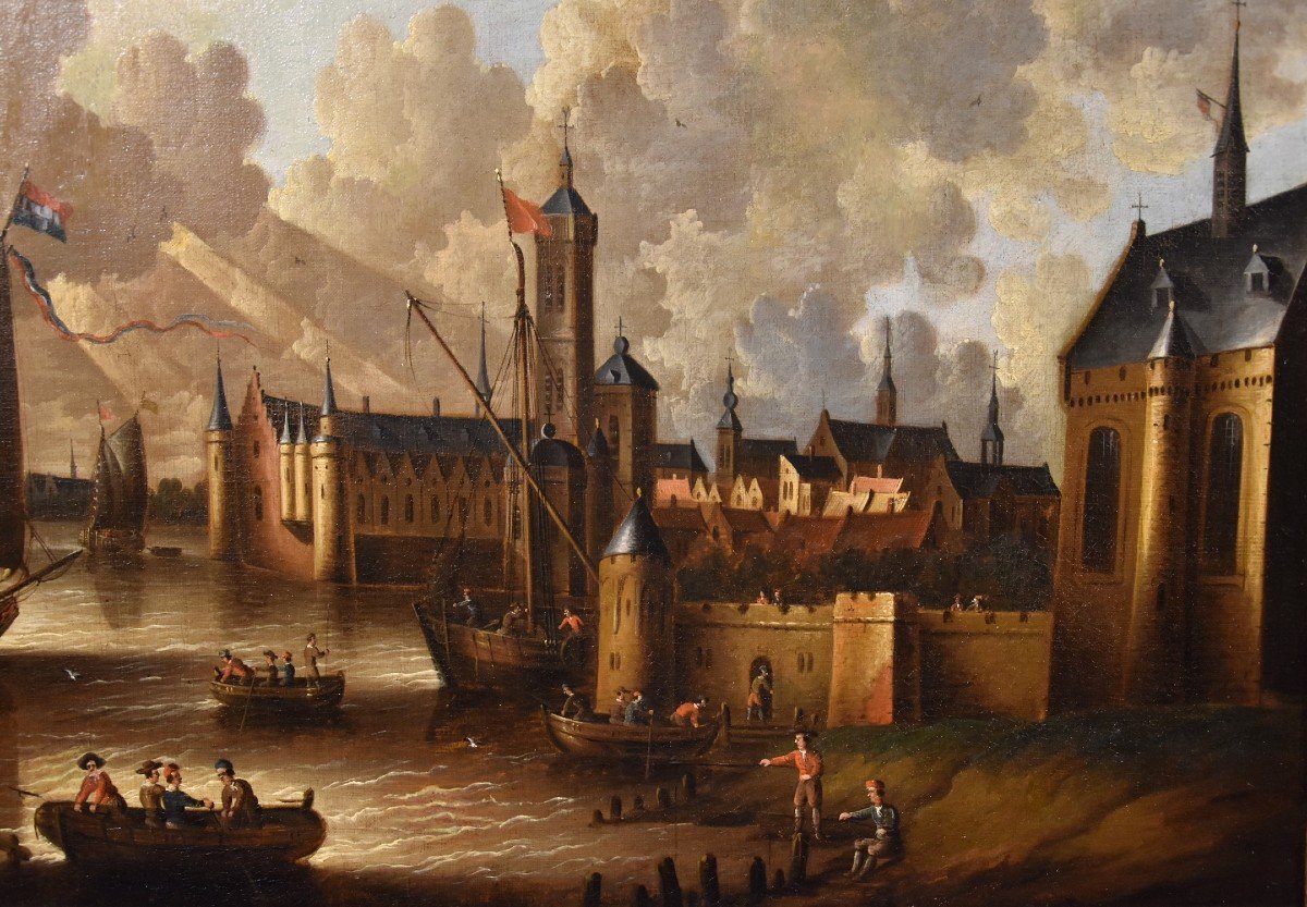 Coastal View With Fortified City, Peter Van Der Velde (antwerp 1634 - C.1714)-photo-6