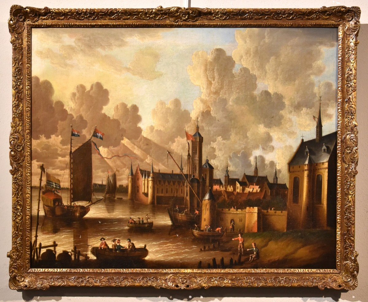 Coastal View With Fortified City, Peter Van Der Velde (antwerp 1634 - C.1714)