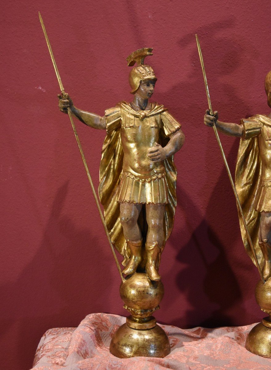 Wooden Sculptures Depicting A Pair Of Full-length Roman Soldiers, Rome, 18th Century-photo-4
