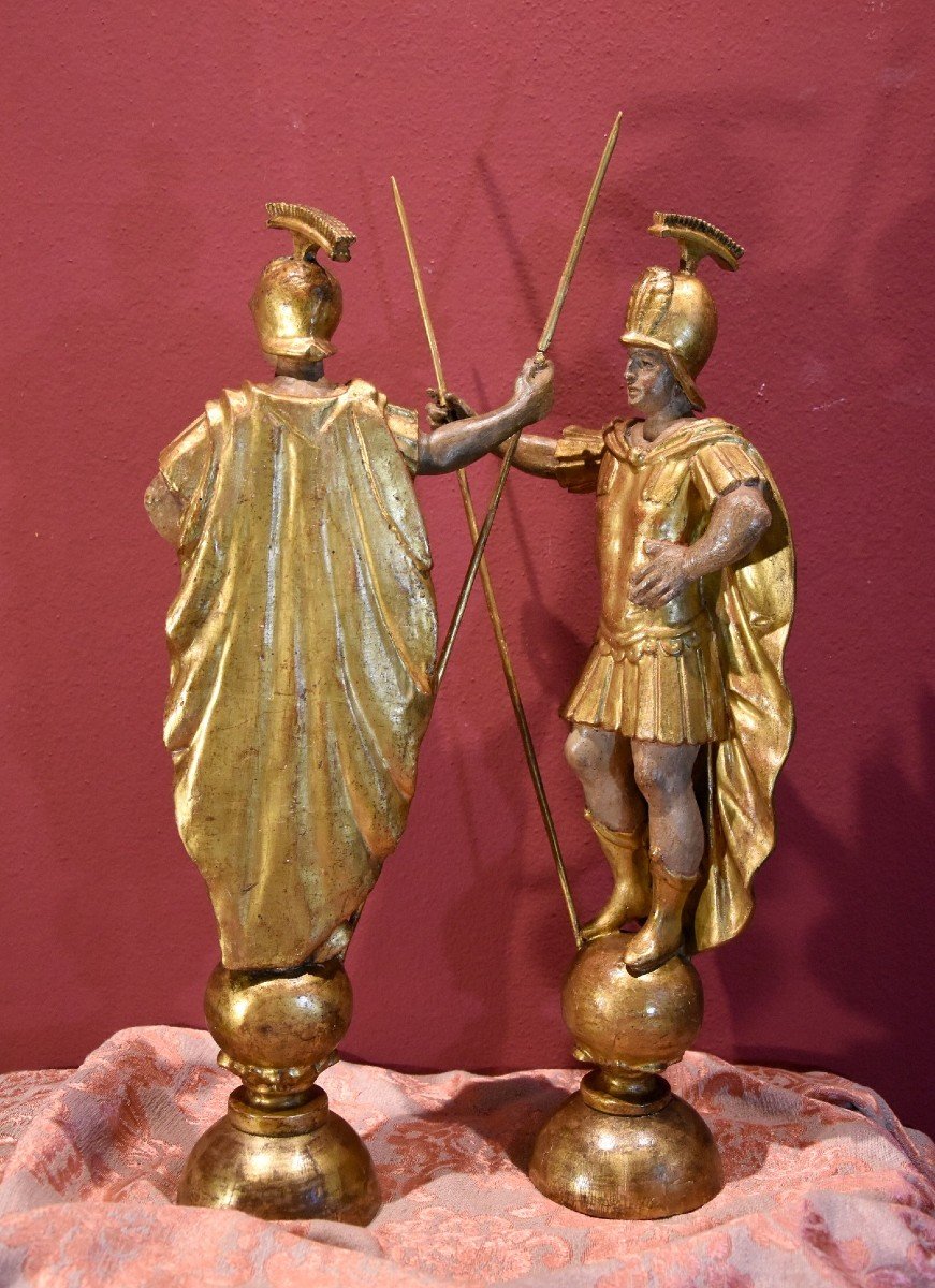 Wooden Sculptures Depicting A Pair Of Full-length Roman Soldiers, Rome, 18th Century-photo-3