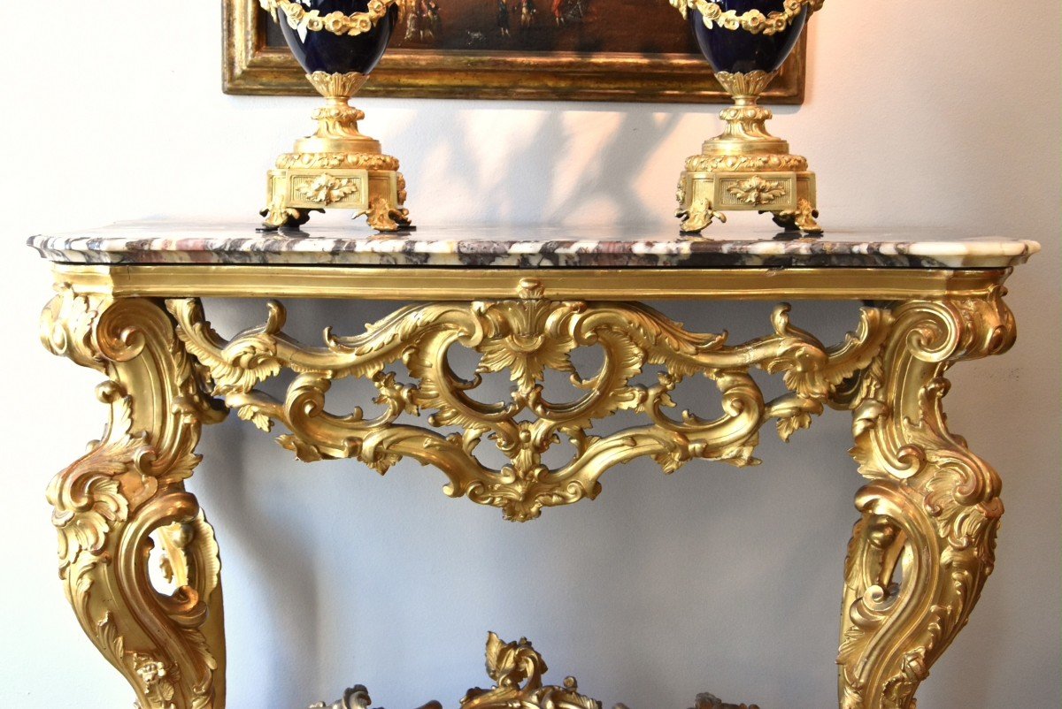 Console Louis XV En Bois Sculpté Et Doré - Turin, Milieu XVIIIe Siècle-photo-7