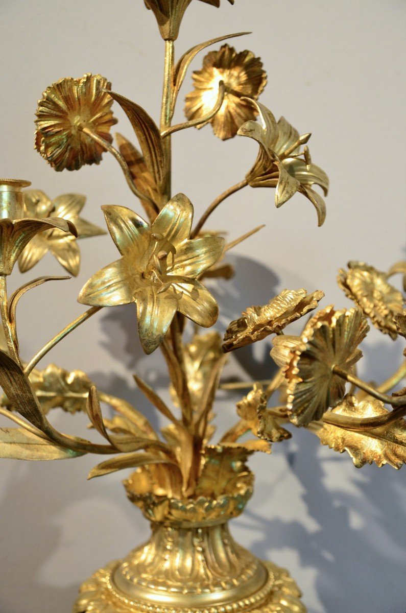Pair Of Louis XVI Candelabra In Gilt Bronze And Blue Sèvres Porcelain, France 19th Century-photo-4