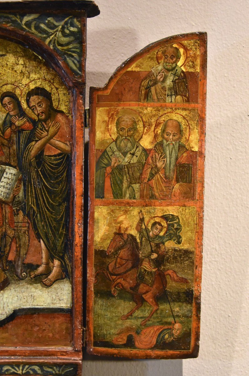 Greek Triptych Icon With The Deesis And Saints, Greece 17th Century-photo-3