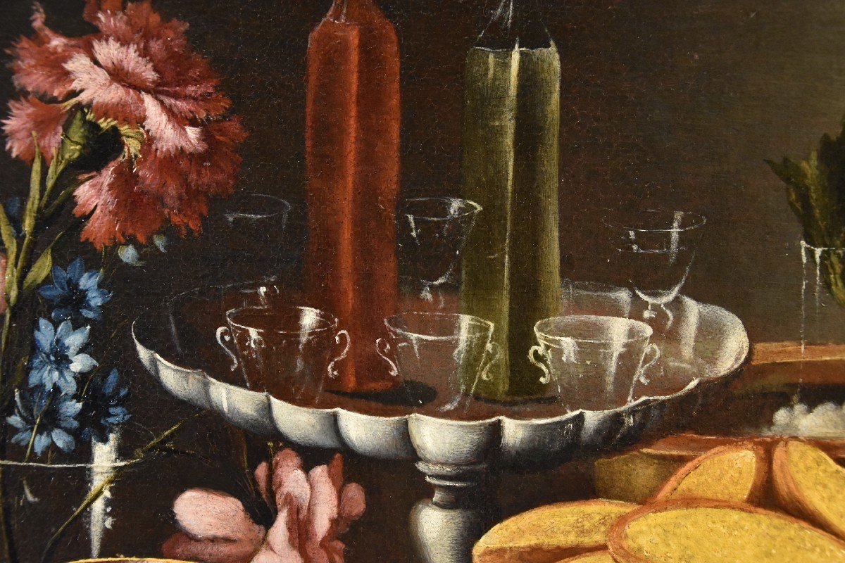 Giacomo Nani (porto Ercole 1698 - Naples 1770), Still Life With Flowers, Riser With Crystals...-photo-6