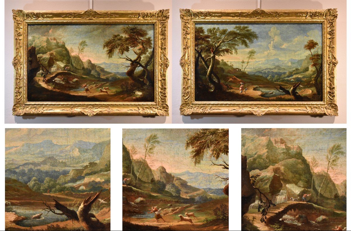 A Pair Of Arcadian Landscapes With Figures, Marco Ricci (belluno 1676 - Venice 1730) Circle Of-photo-1