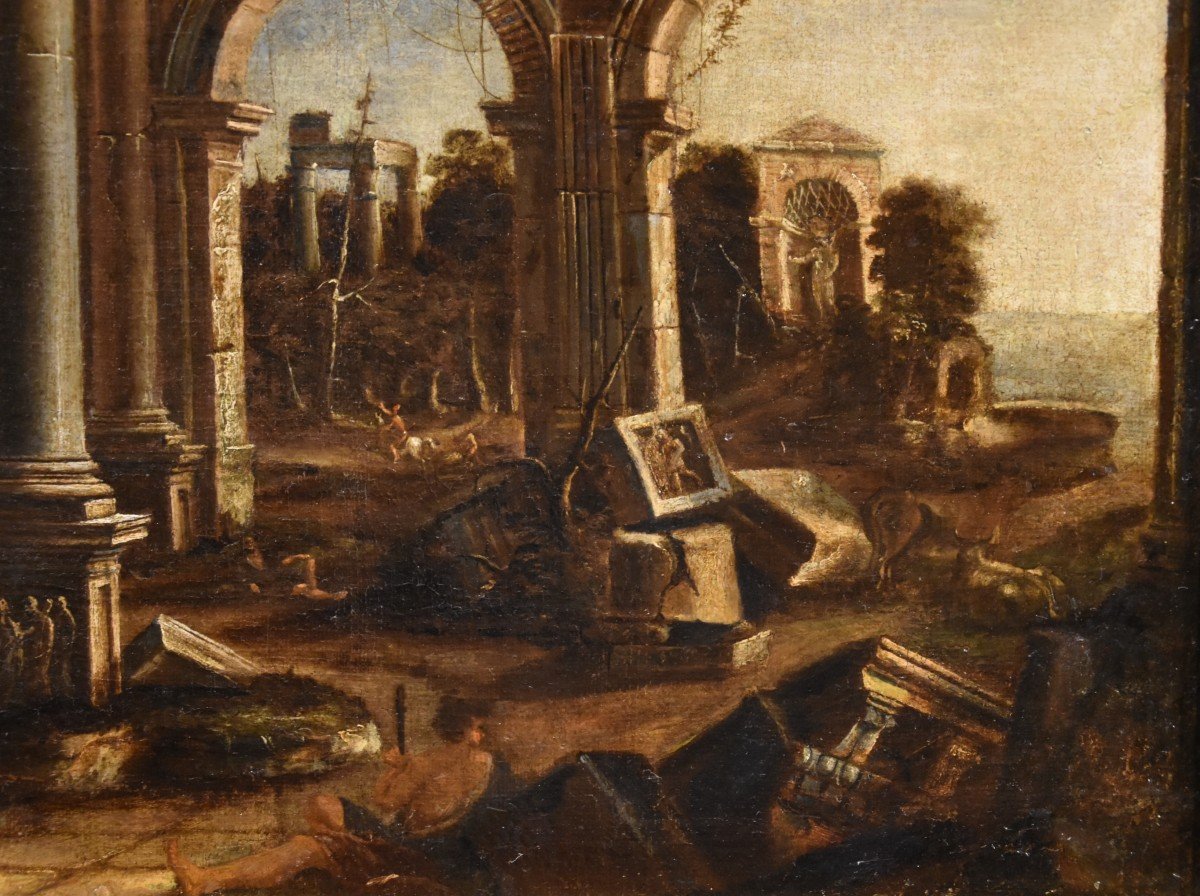 Architectural Capriccio With Classical Ruins, Francesco Battaglioli (modena 1725 - Venice 1796)-photo-1