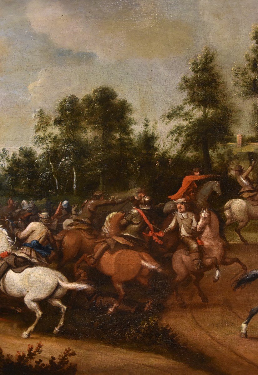 Pieter Molinaer (Anversa 1602 - 1654) Monogrammè, Bataille équestre-photo-5
