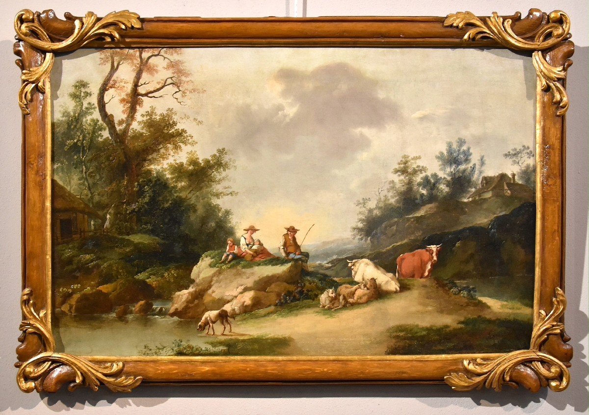 Landscape With River And Shepherds At Rest, Francesco Zuccarelli (1702 - 1788) Circle Of-photo-2