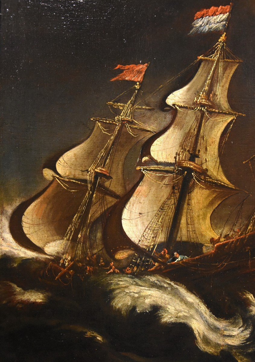 Marine Orageuse Avec Des Navires, Matthieu Van Plattenberg (anvers 1608 - Paris 1660)-photo-4