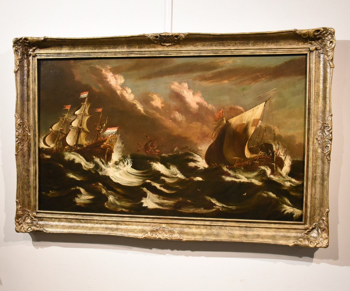 Marine Orageuse Avec Des Navires, Matthieu Van Plattenberg (anvers 1608 - Paris 1660)-photo-1