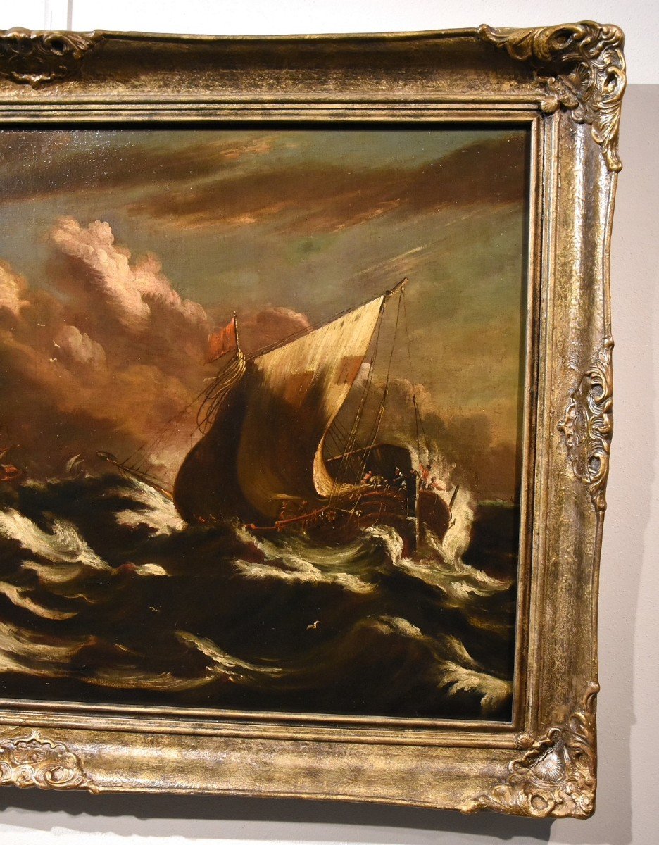 Marine Orageuse Avec Des Navires, Matthieu Van Plattenberg (anvers 1608 - Paris 1660)-photo-7