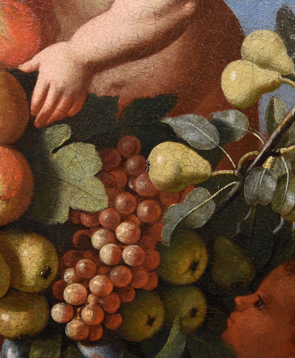 Trois Anges Tenant Une Composition De Fruits, Luigi Garzi (pistoia 1638 - Rome 1721) Attribué-photo-6