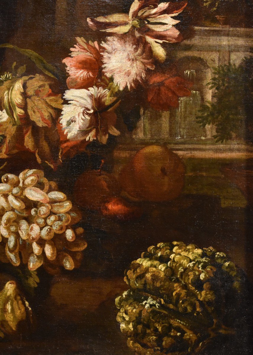 Aniello Ascione (Naples, C. 1680 - 1708), Nature Morte Avec Feston De Fleurs-photo-3