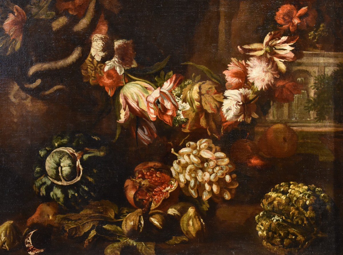 Aniello Ascione (Naples, C. 1680 - 1708), Nature Morte Avec Feston De Fleurs-photo-6