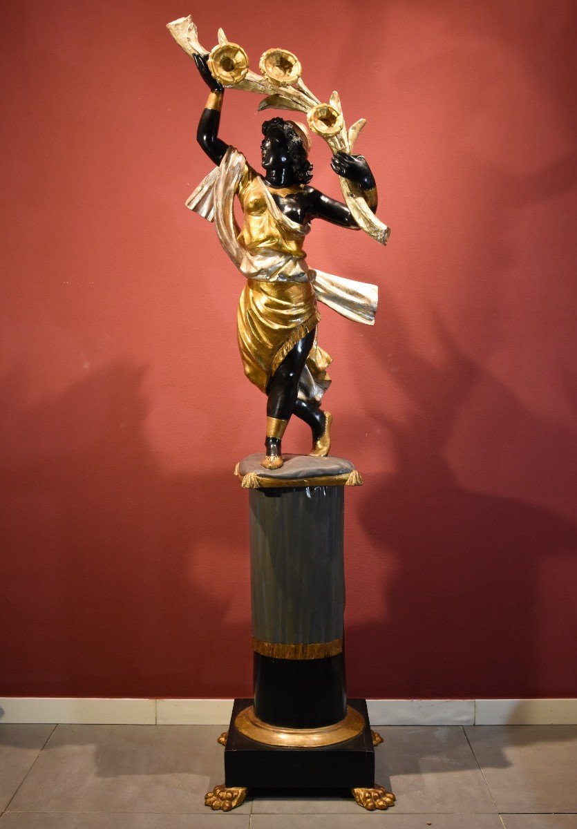 Sculpture Ancienne d'Une Femme Maure, Venise XIXe Siècle-photo-2