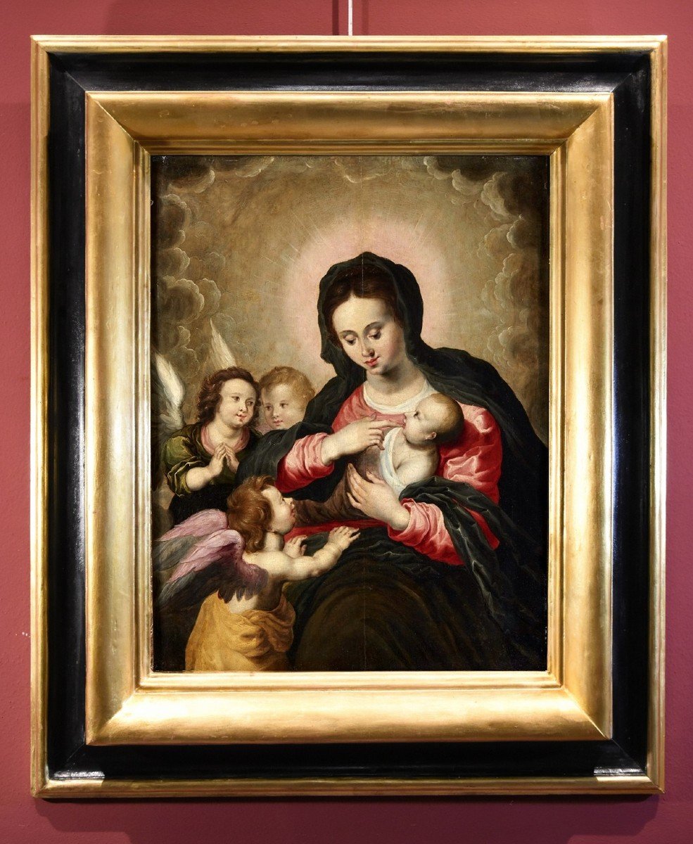 Madonna And Child With Three Angels, Hendrick Van Balen (antwerp 1575 - 1632) Workshop-photo-2