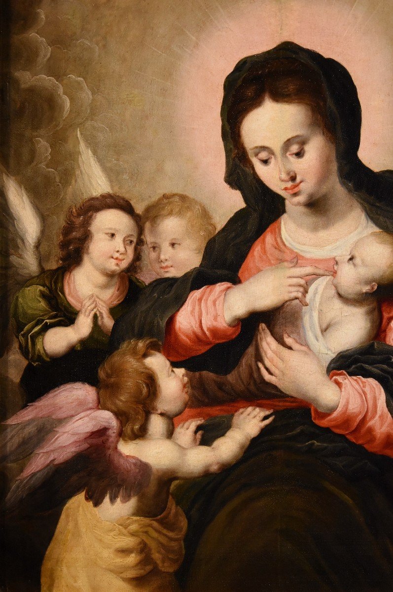 Madonna And Child With Three Angels, Hendrick Van Balen (antwerp 1575 - 1632) Workshop-photo-4