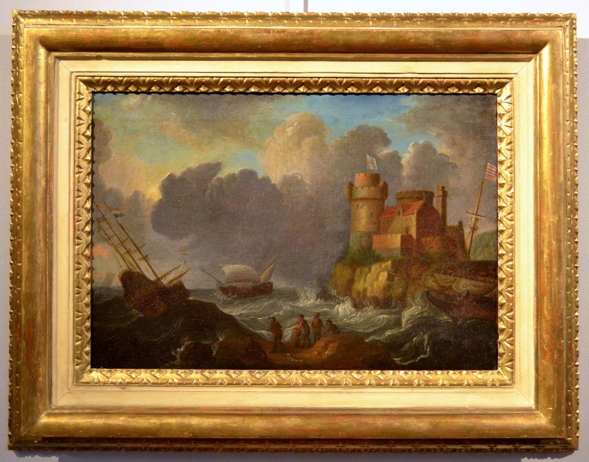 Paire De Paysages Côtiers, Peter Van De Velde (anvers 1634-1714) Cercle De -photo-4