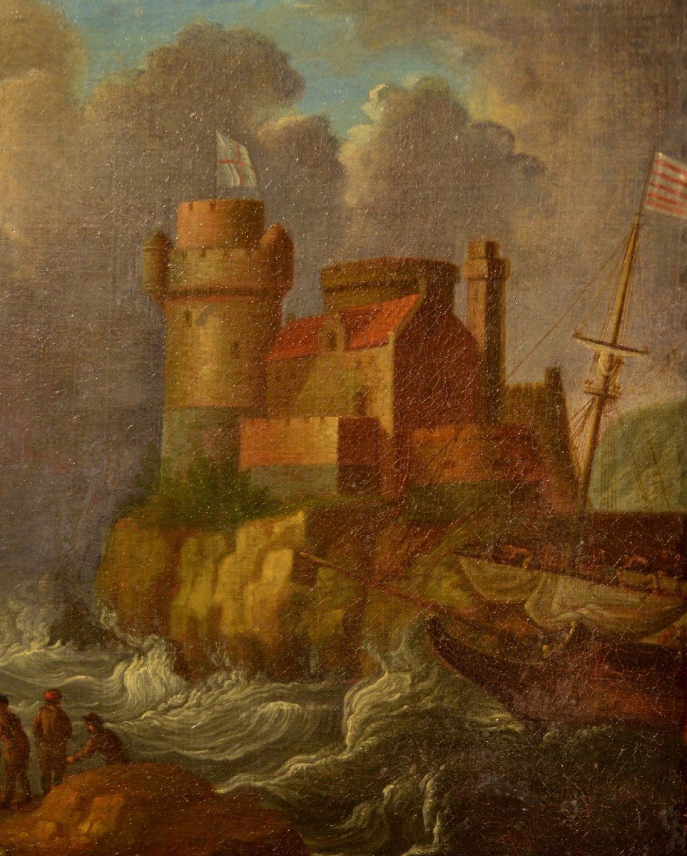 Paire De Paysages Côtiers, Peter Van De Velde (anvers 1634-1714) Cercle De -photo-3