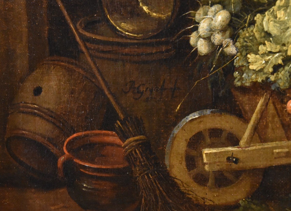 Adriaen De Gryef (leyde 1657 - Bruxelles 1722) Signé, Paysan Dans La Cour Avec Nature Morte-photo-4