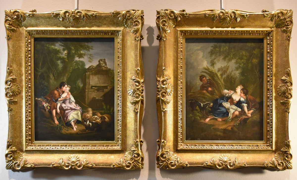 Francois Boucher (paris, 1703 - 1770), The Surprised Lovers/the Pleasant Lesson