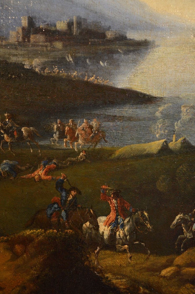 Pandolfo Reschi (1643 - 1699), Coastal Landscape With Fortified City, Castle And Battle-photo-6