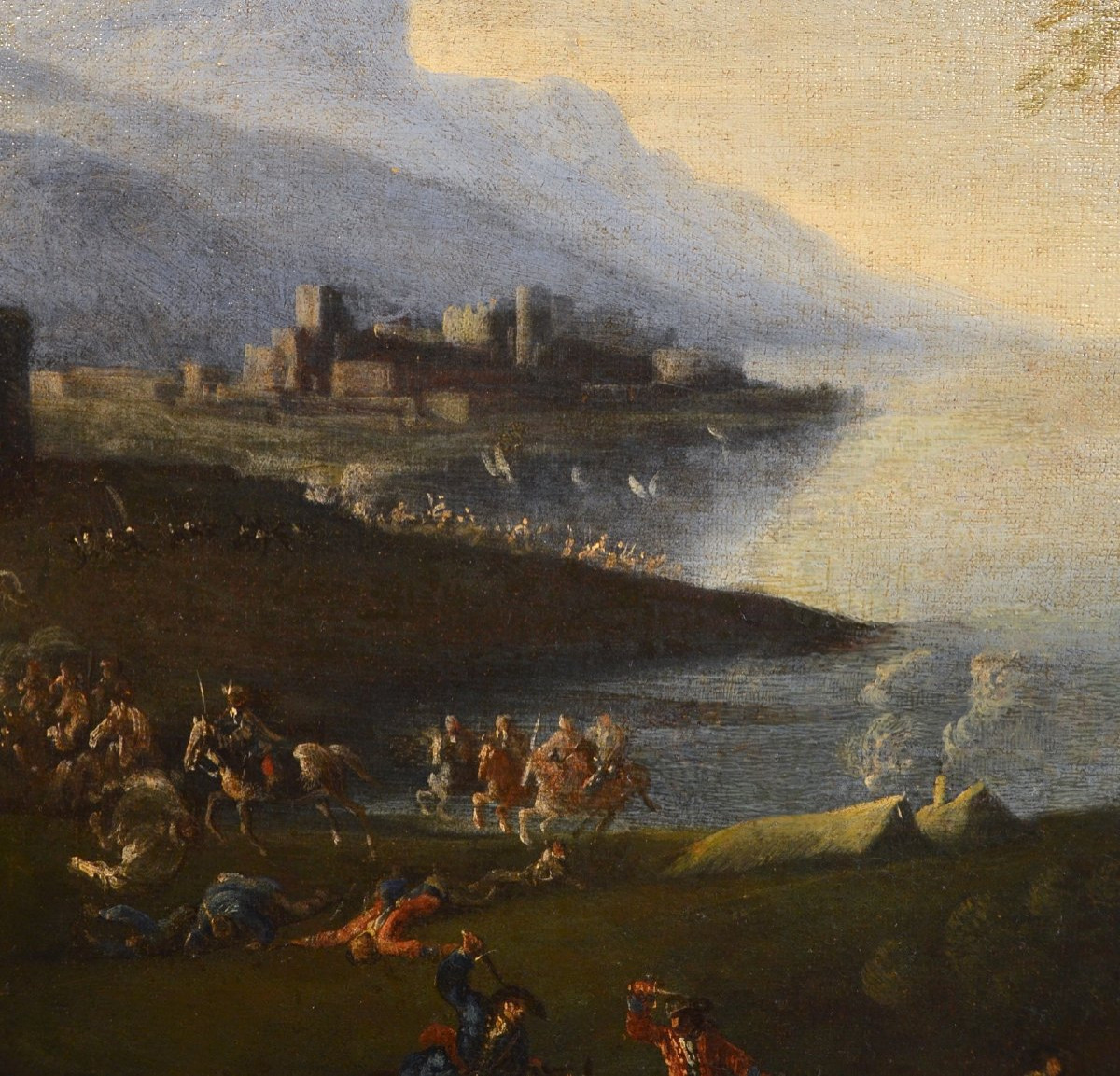 Pandolfo Reschi (1643 - 1699), Coastal Landscape With Fortified City, Castle And Battle-photo-7