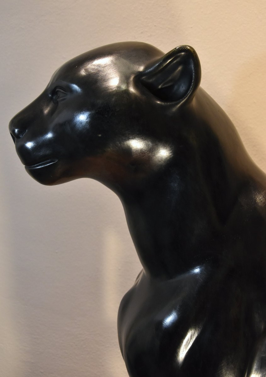 Large Black Panthers In Bronze (y. Mongnez), France 20th Century-photo-6
