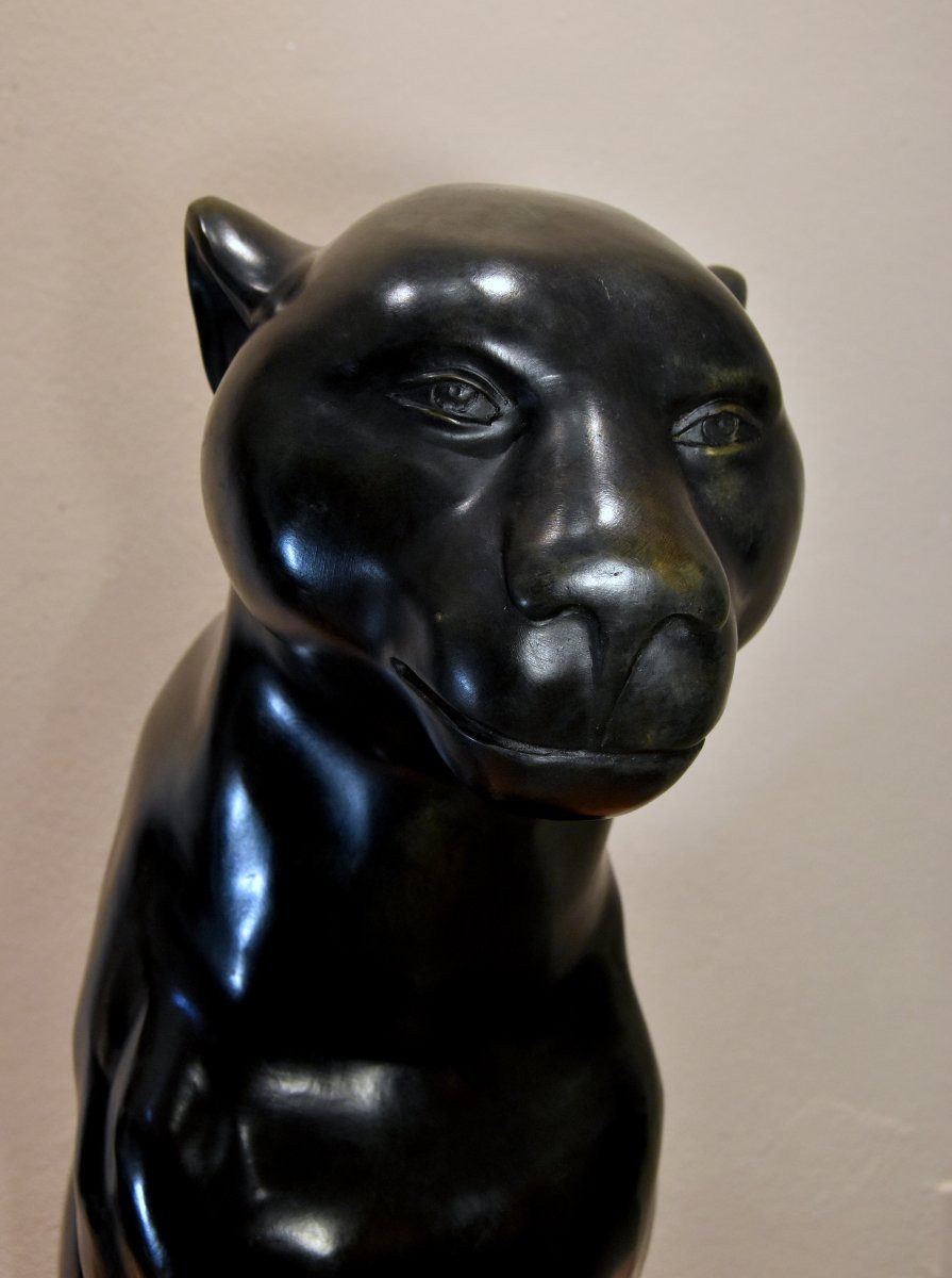 Large Black Panthers In Bronze (y. Mongnez), France 20th Century-photo-7