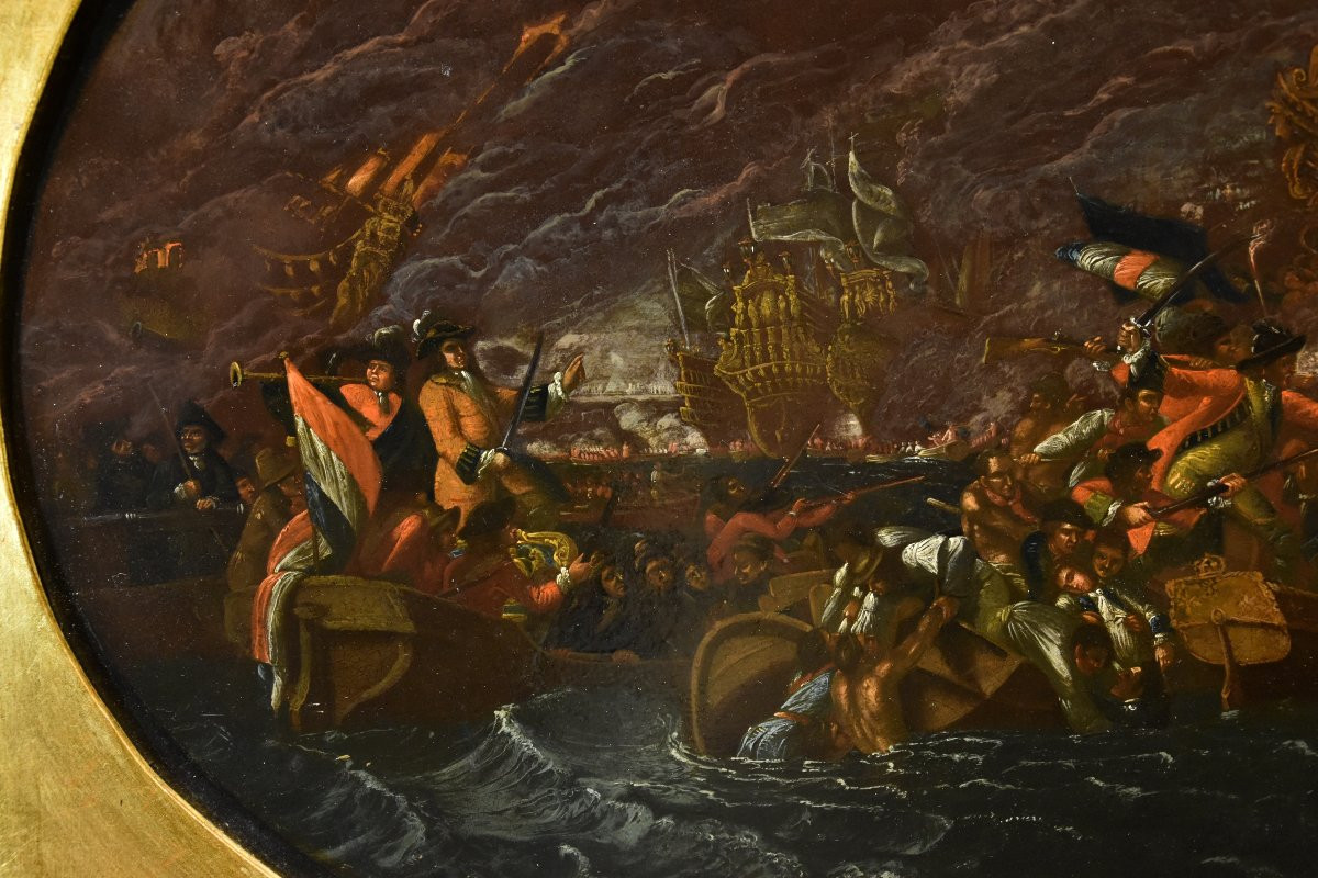 Scene Of A Night-time Naval Battle, Ilario Mercanti ‘lo Spolverini’ (parma, 1657 - 1734)-photo-4