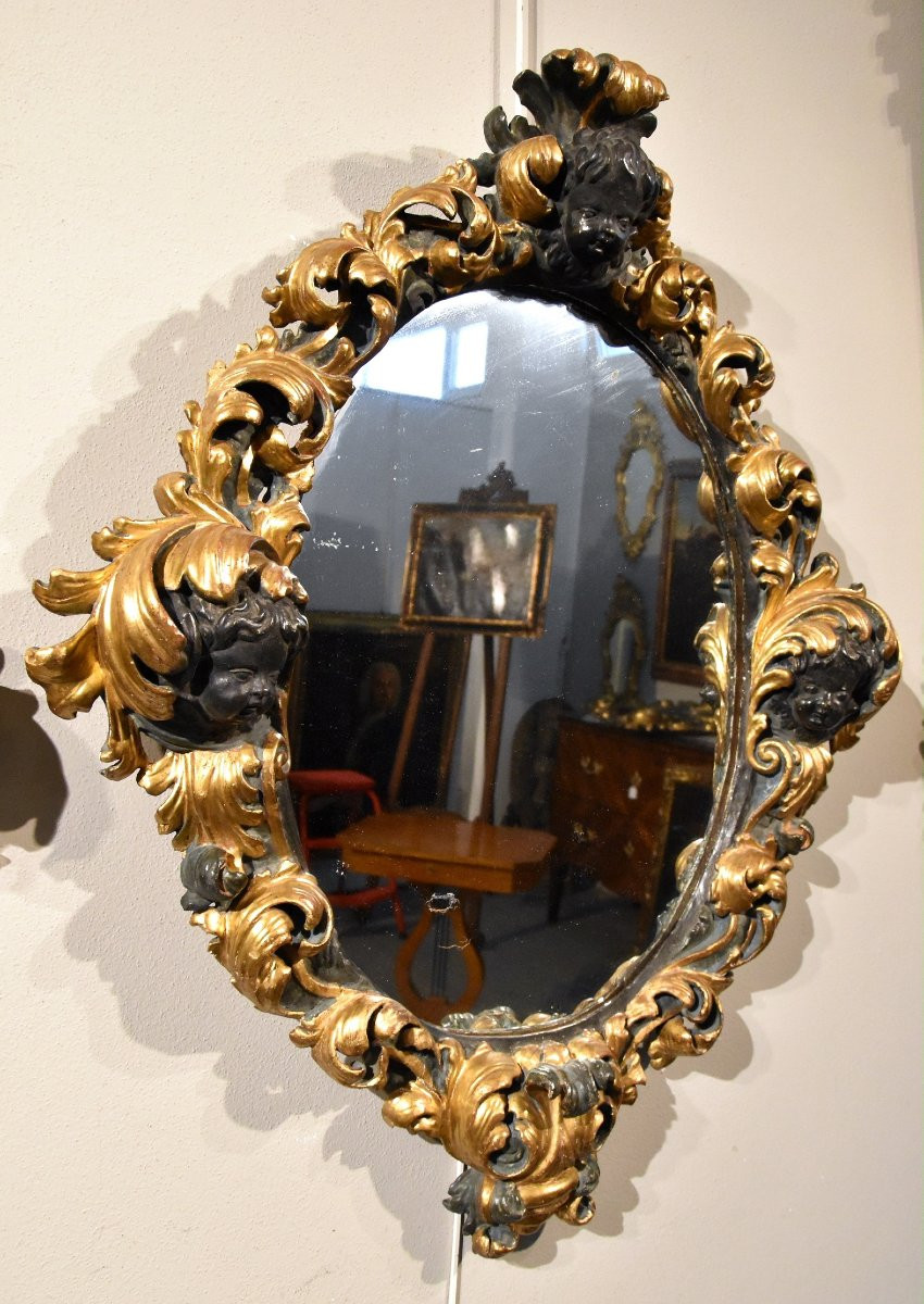 Paire De Grands Miroirs Baroques, Rome Fin XVIIe Siècle -photo-2