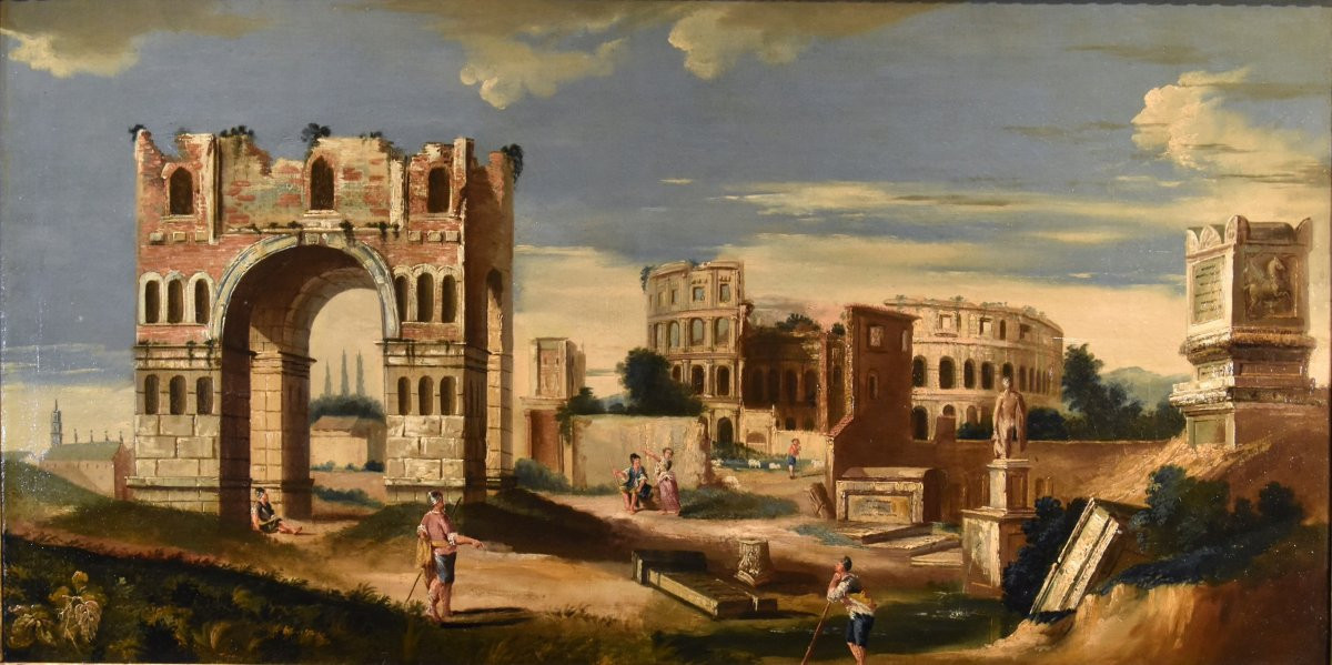 Caprice Architectural Avec Les Ruines Classiques De Rome, Jacob Fabris (venise, 1689 - 1761)-photo-2