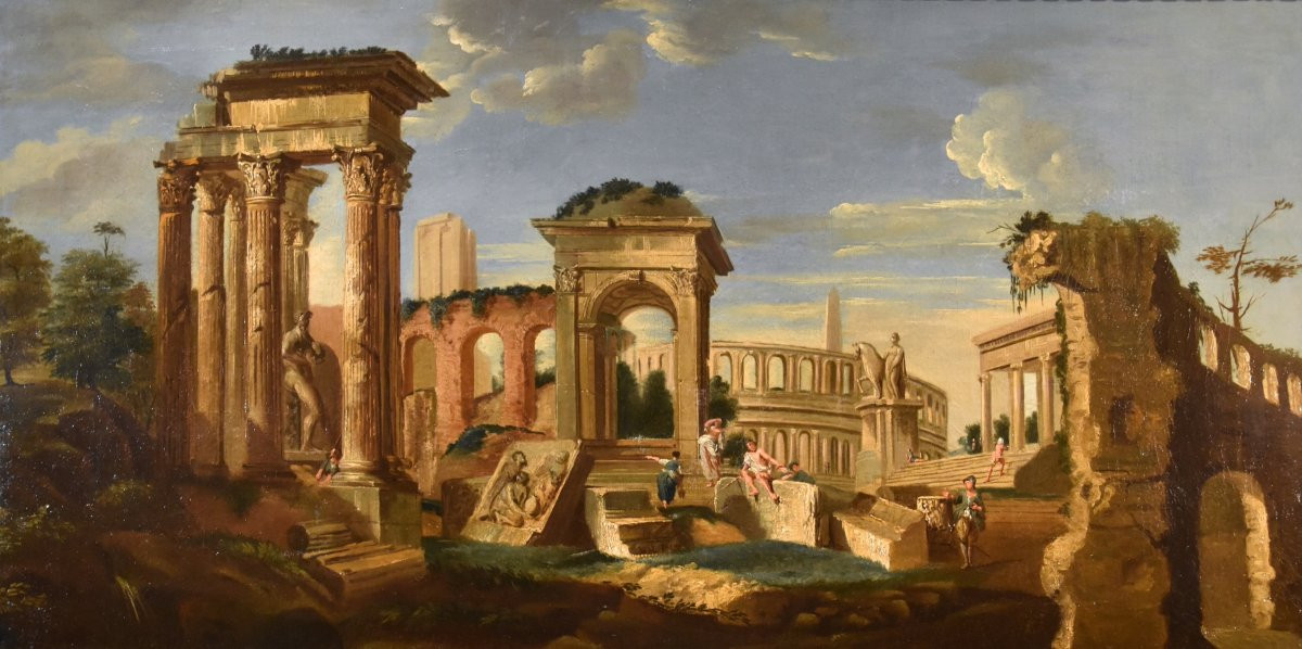 Architectural Capriccio With Classical Ruins Of Ancient Rome, Jacob Fabris (venice 1689 - 1761)-photo-2