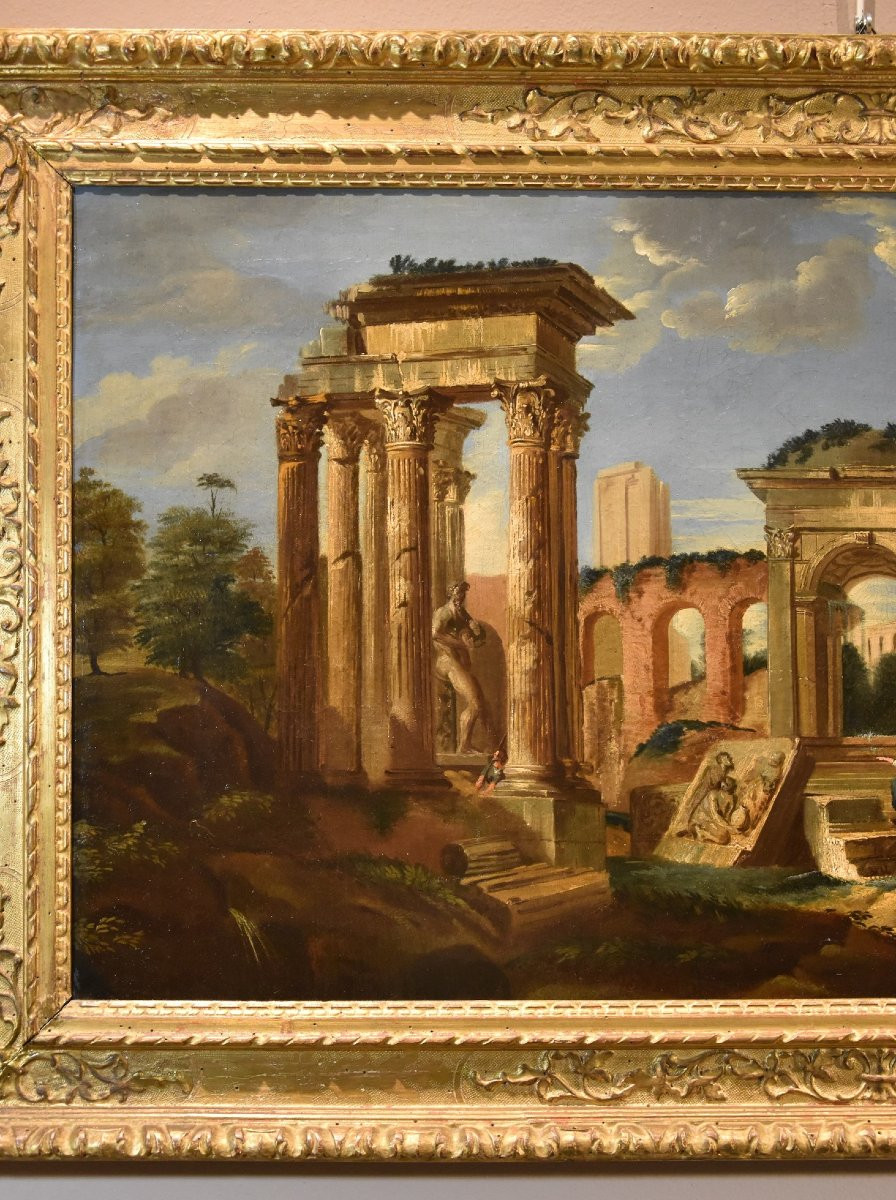 Architectural Capriccio With Classical Ruins Of Ancient Rome, Jacob Fabris (venice 1689 - 1761)-photo-3