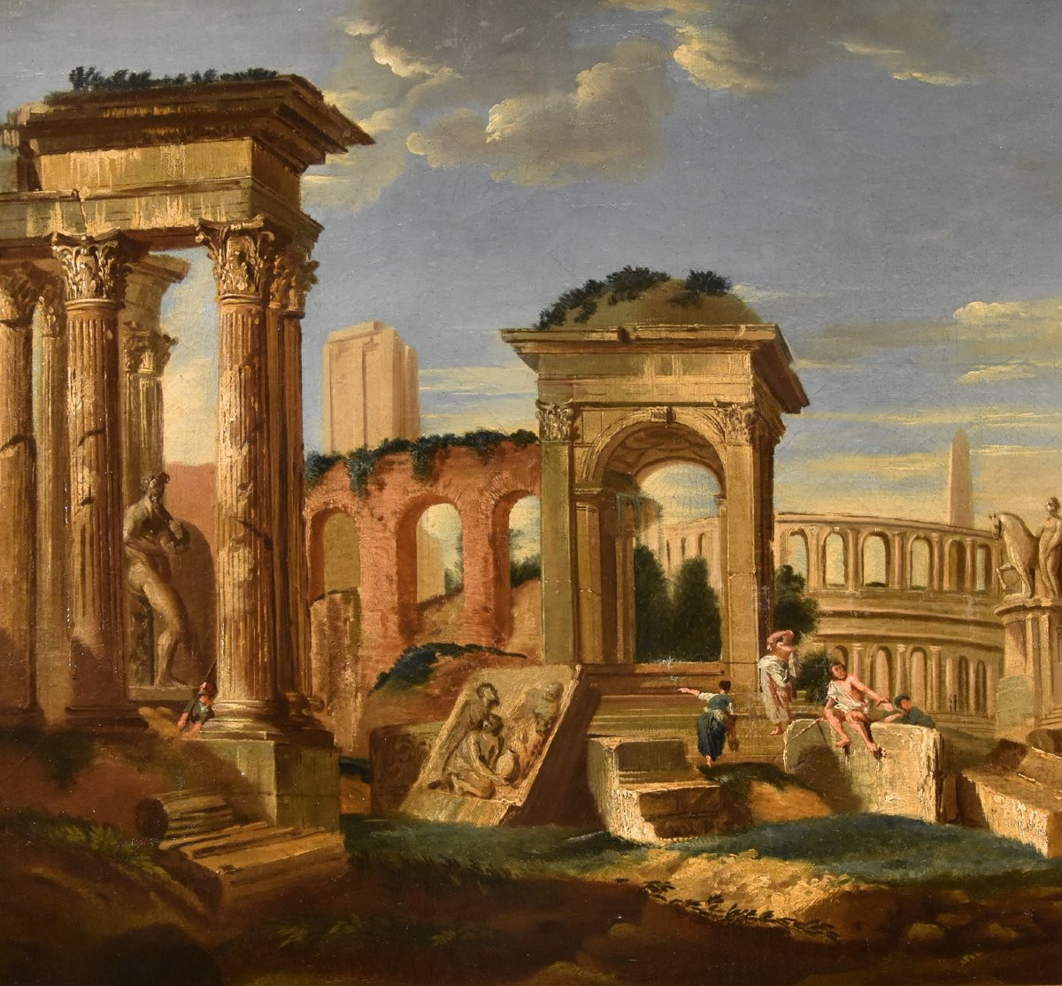 Architectural Capriccio With Classical Ruins Of Ancient Rome, Jacob Fabris (venice 1689 - 1761)-photo-4
