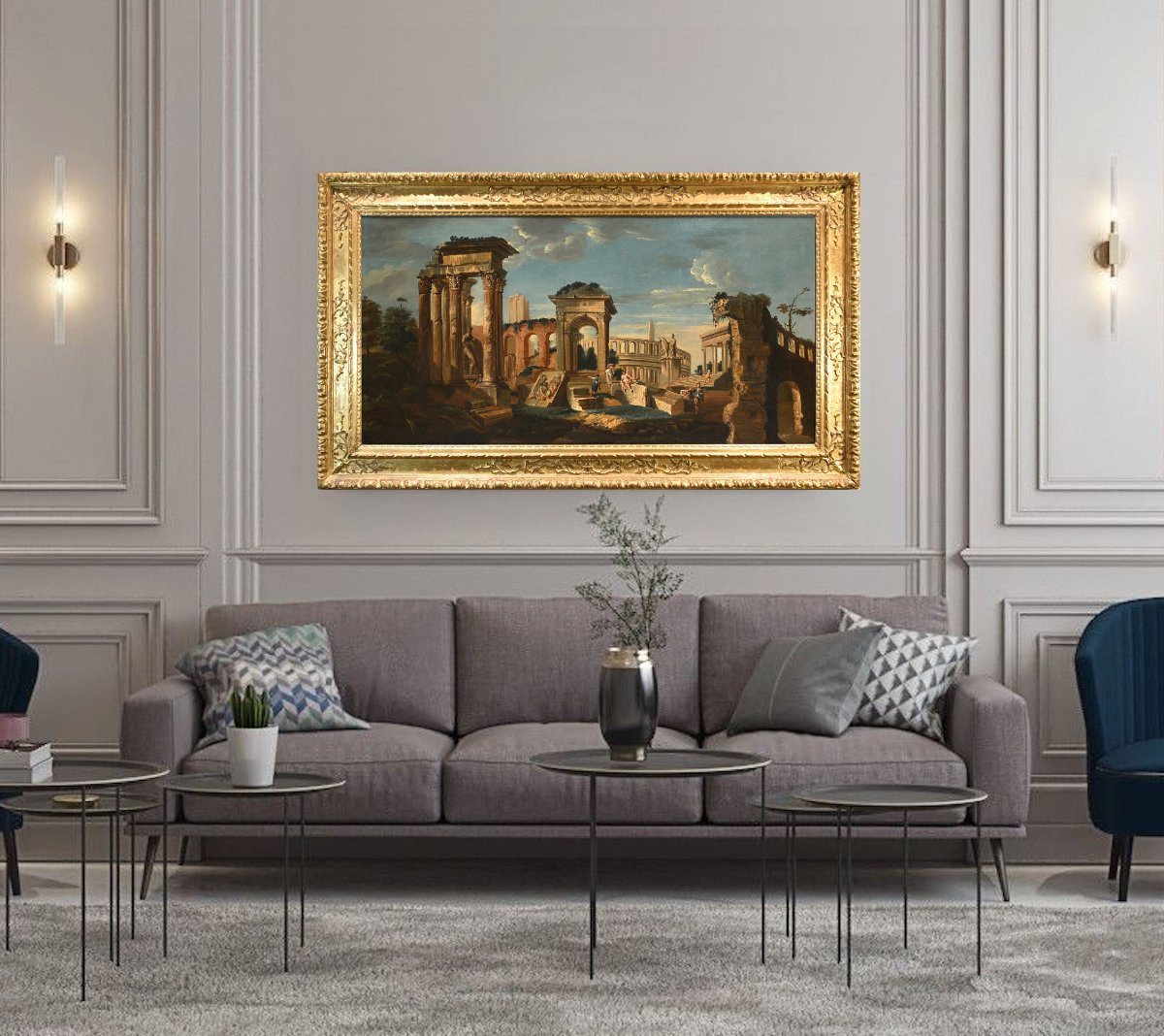 Architectural Capriccio With Classical Ruins Of Ancient Rome, Jacob Fabris (venice 1689 - 1761)-photo-1