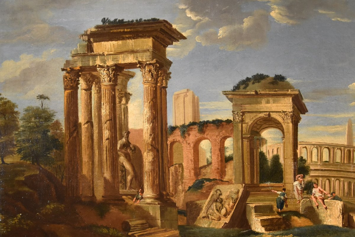 Architectural Capriccio With Classical Ruins Of Ancient Rome, Jacob Fabris (venice 1689 - 1761)-photo-4