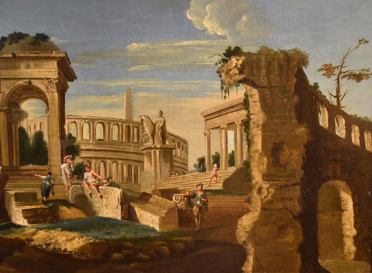 Architectural Capriccio With Classical Ruins Of Ancient Rome, Jacob Fabris (venice 1689 - 1761)-photo-5