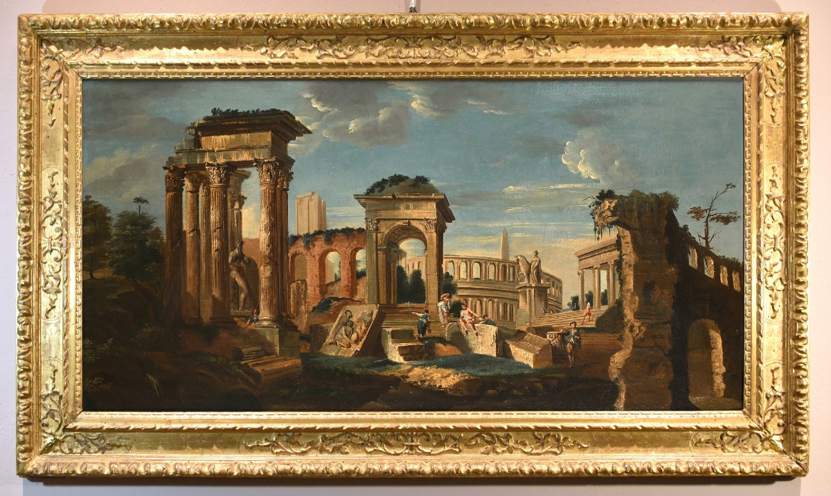 Architectural Capriccio With Classical Ruins Of Ancient Rome, Jacob Fabris (venice 1689 - 1761)